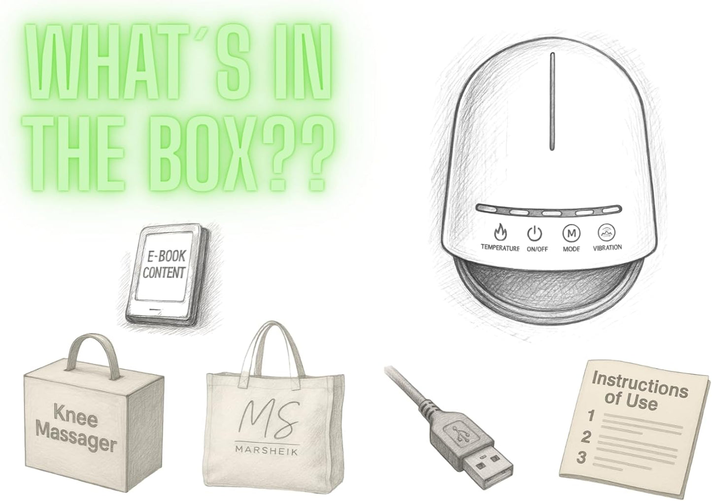 Knee Massager Pro+ Ultimate Edition - 6-in-1 with Heat, Red Light, Silicone Vibration, Wireless, Ultra-Light Weight & Touch Design